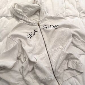 White Seaside Zip Hoodie – Sample Size (Fits Like Small/Medium)